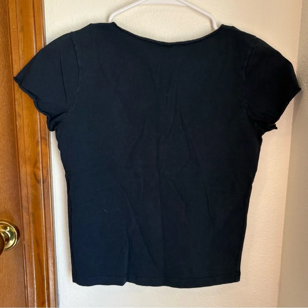 Brandy Melville Navy V Neck Cinched T Shirt - Picture 3 of 3